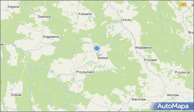 mapa Skibice, Skibice gmina Nowogród Bobrzański na mapie Targeo